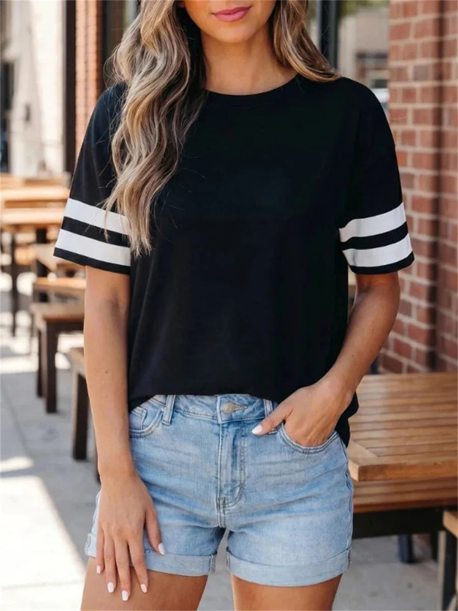 Vintage Leaf Print V-neck Short Sleeeve Blouse
