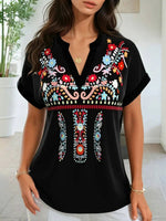 Vintage Floral Print V-neck Short Sleeve Blouse