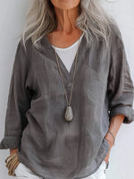 Simple Solid Long Sleeve V Neck Top