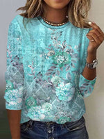 Showy Vintage Floral Print Blouse