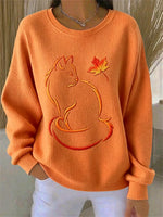 Casual Cat Crew Neck Long Sleeve Sweatshirt