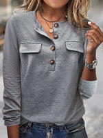 Gray Casual Plain Daily Long Sleeve Blouse