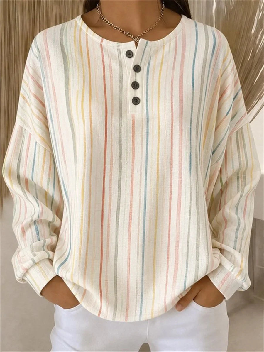 Casual Striped Henley Collar Long Sleeve Sweatshirt