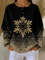 Casual Christmas Henley Collar Long Sleeve Sweatshirt