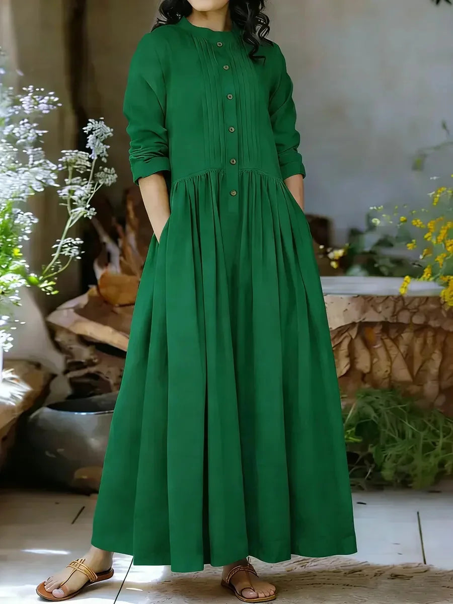 Women's Solid Color Long Sleeve A-line Dress