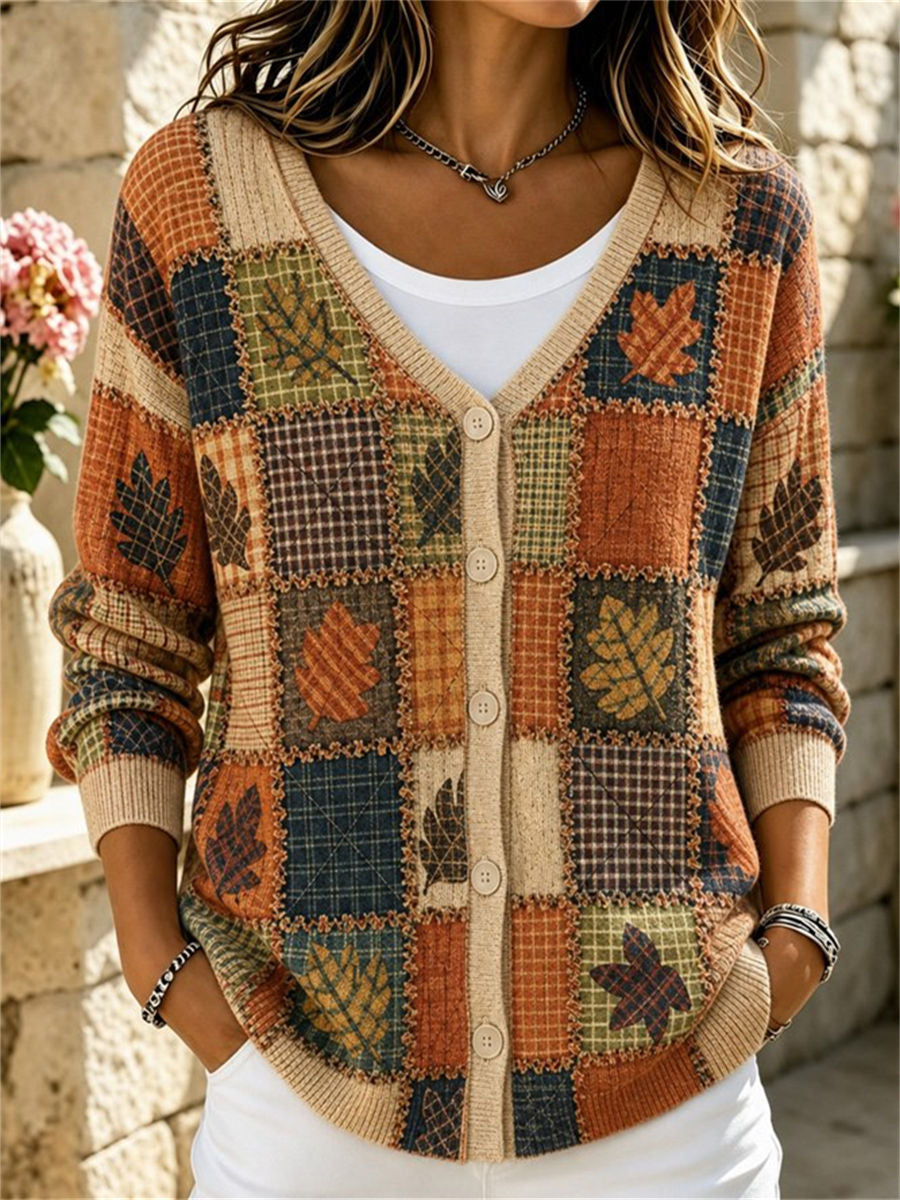 Women Leaf Long Sleeve Comfy Casual Cardigan