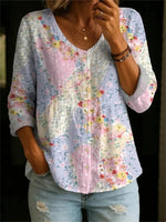 Vintage Floral Print Long Sleeve Blouse