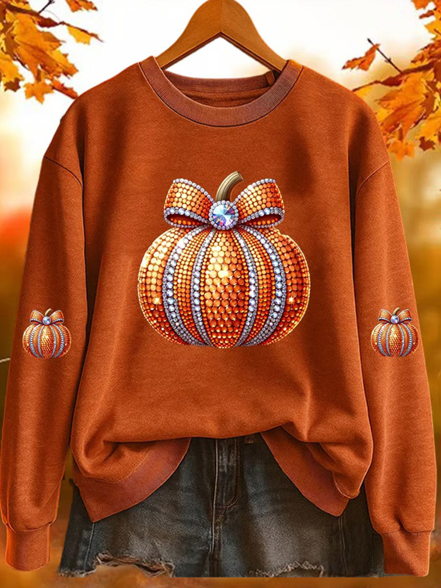 Women's Pumpkin Print Casual Round Neck Long Sleeve Sweatshirt