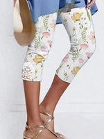 Casual Plant Print White Pants