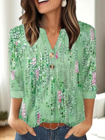 Green Long Sleeve V-Neck Top