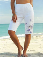 White Casual Floral Printed Shorts