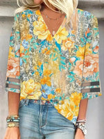 Yellow V-Neck Floral Print Top