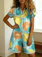 Women's Flower Print Casual Jumpsuit Shorts