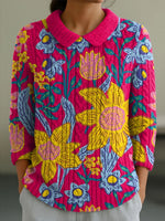 Women's Floral Printed Casual 3/4 Sleeve Sweater