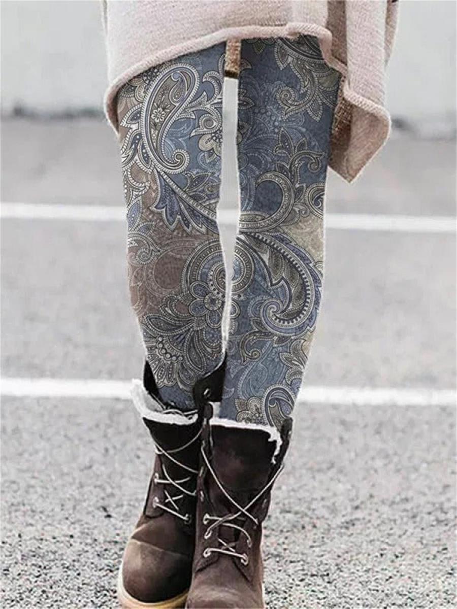 Multicolor Casual Elastic Band Tight Paisley Leggings