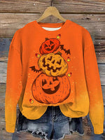 Orange Halloween Pumpkin Print Crew Neck Sweatshirt