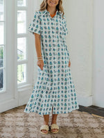 White Ditsy Floral Collared Short Sleeve Split Front Midi Shirt Dress