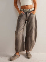 Solid Wide Leg Jeans with Pockets