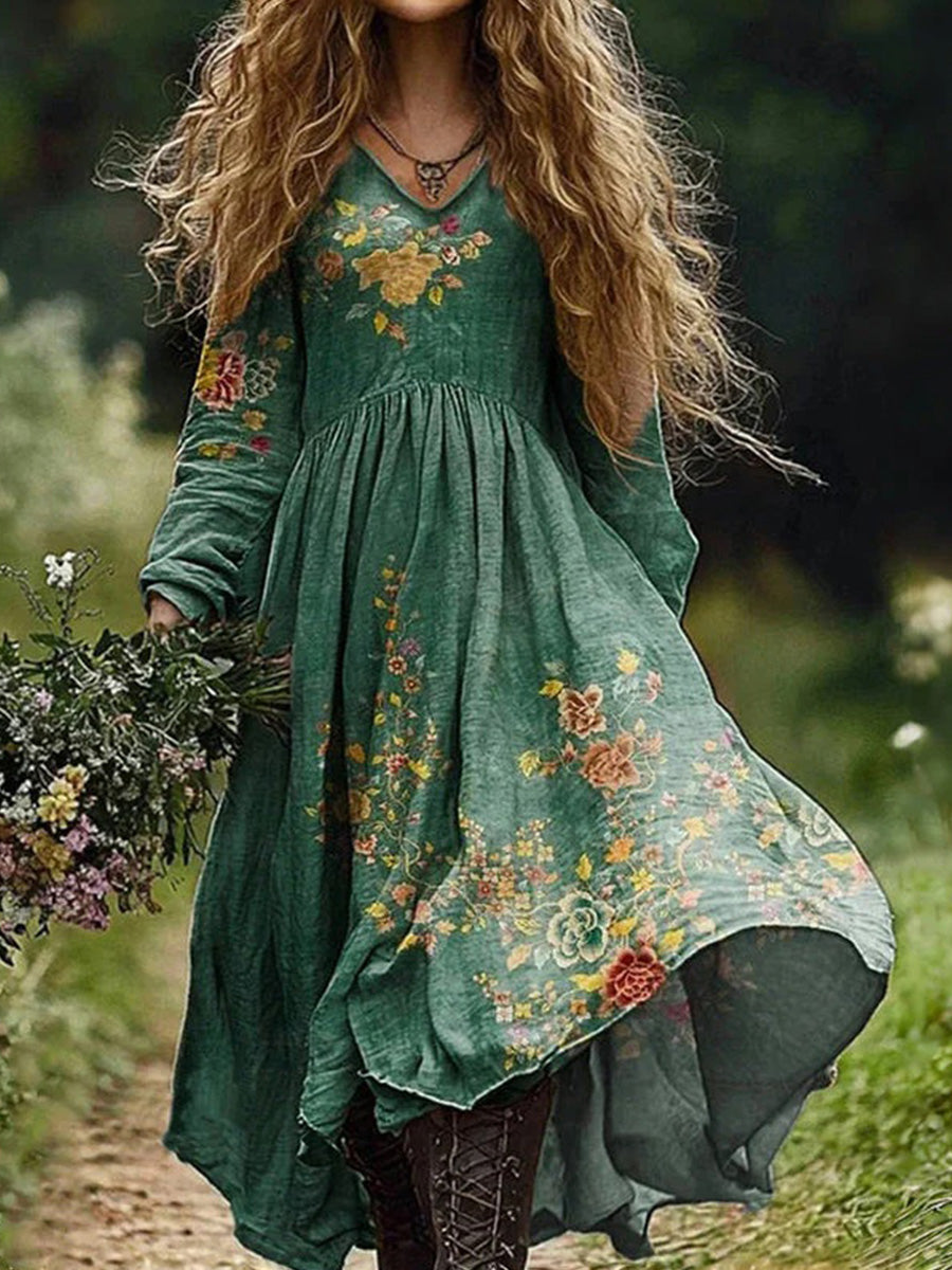 Vintage Floral Print Dress