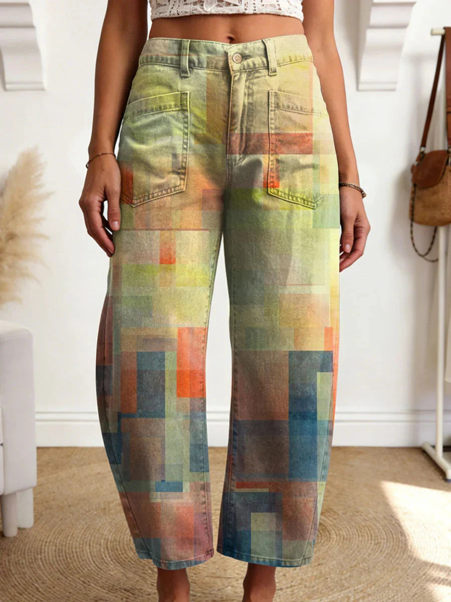 Women's Geometry Color Gradient Art Print Casual Trousers With Pockets