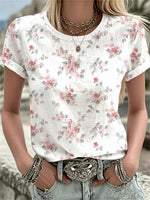 Casual Floral Print Round Neck Short Sleeve T-Shirt