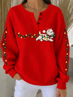 Casual Christmas Henley Collar Long Sleeve Sweatshirt