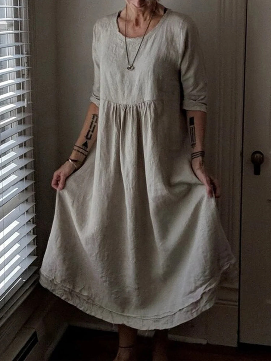 Round Neck Loose Elegant Pure Color Dress