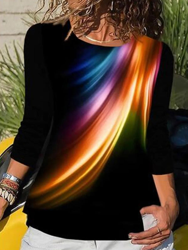 Black Casual Graphic Tops Round Neck Long Sleeve Abstract Printed Sweatshirt