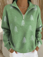 Women's Christmas Tree Art Print Casual Long Sleeve Zip Sweatshirt