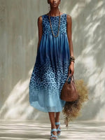 Casual Leopard Print Round Neck Sleeveless Dress