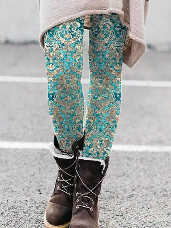 Green Casual Floral Printed Leggings
