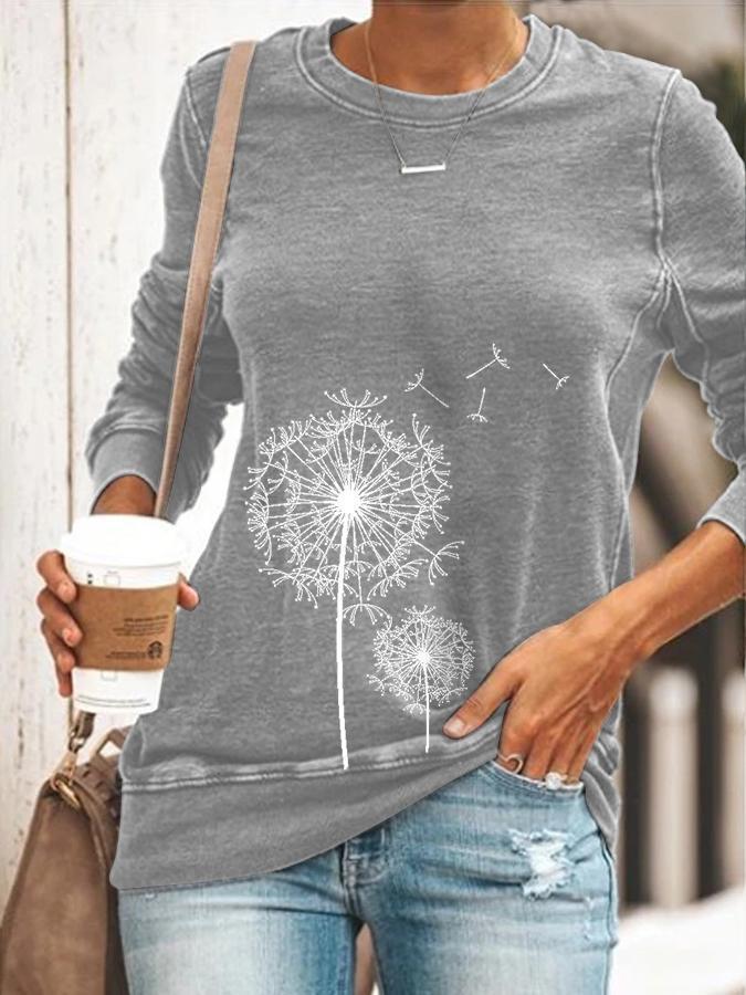 Long Sleeve Casual Shift Plant T-shirt