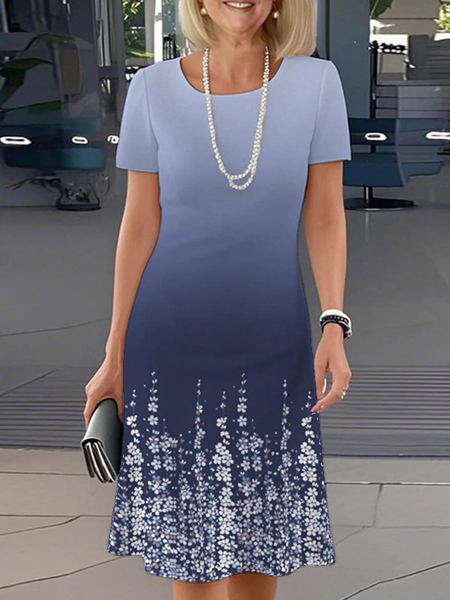 Blue Short Sleeve Round Neck Mini Dress