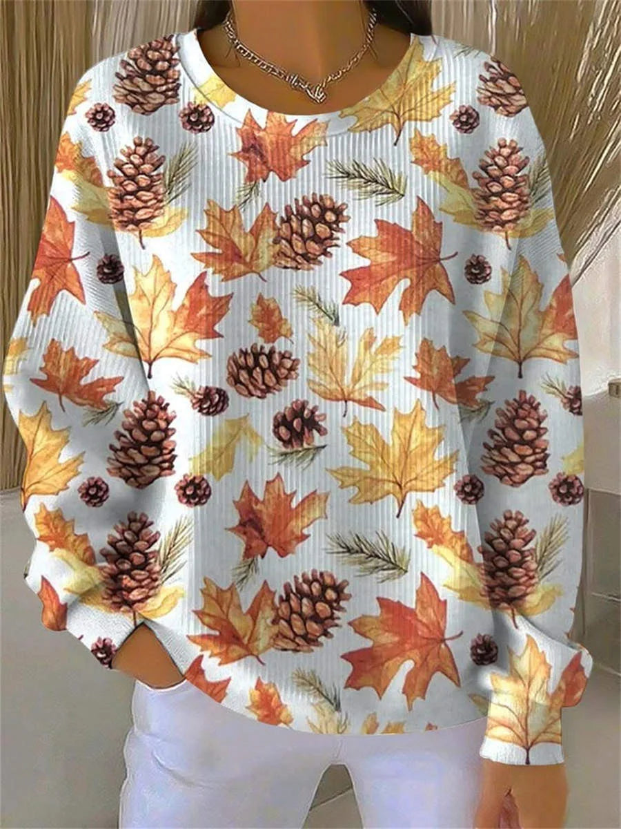 Casual Crew Neck Long Sleeve Plants Sweatshirt