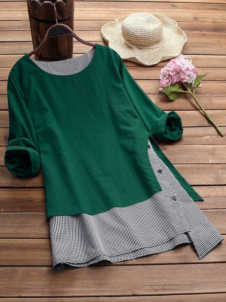 Stripe Patchwork Asymmetrical Long Sleeve Casual Blouse