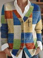 Stylish V-Neck Check Print Outerwear