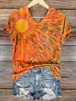 Colourful Abstract Print V-neck Short Sleeve T-Shirt