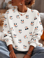 Women's Christmas Snowman Round Neck Long Sleeve Sweater
