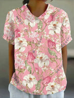 Vintage Floral Print Short Sleeve Blouse