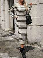 Elegant Long Striped Knitted Dress