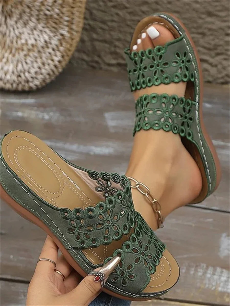 Vintage Plain Slip On Flat Heel Slide Sandals