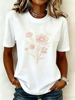 Casual Floral Print Round Neck Short Sleeve T-Shirt