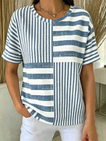 Blue Stripe Round Neck Short Sleeve Waffle Knit Tee