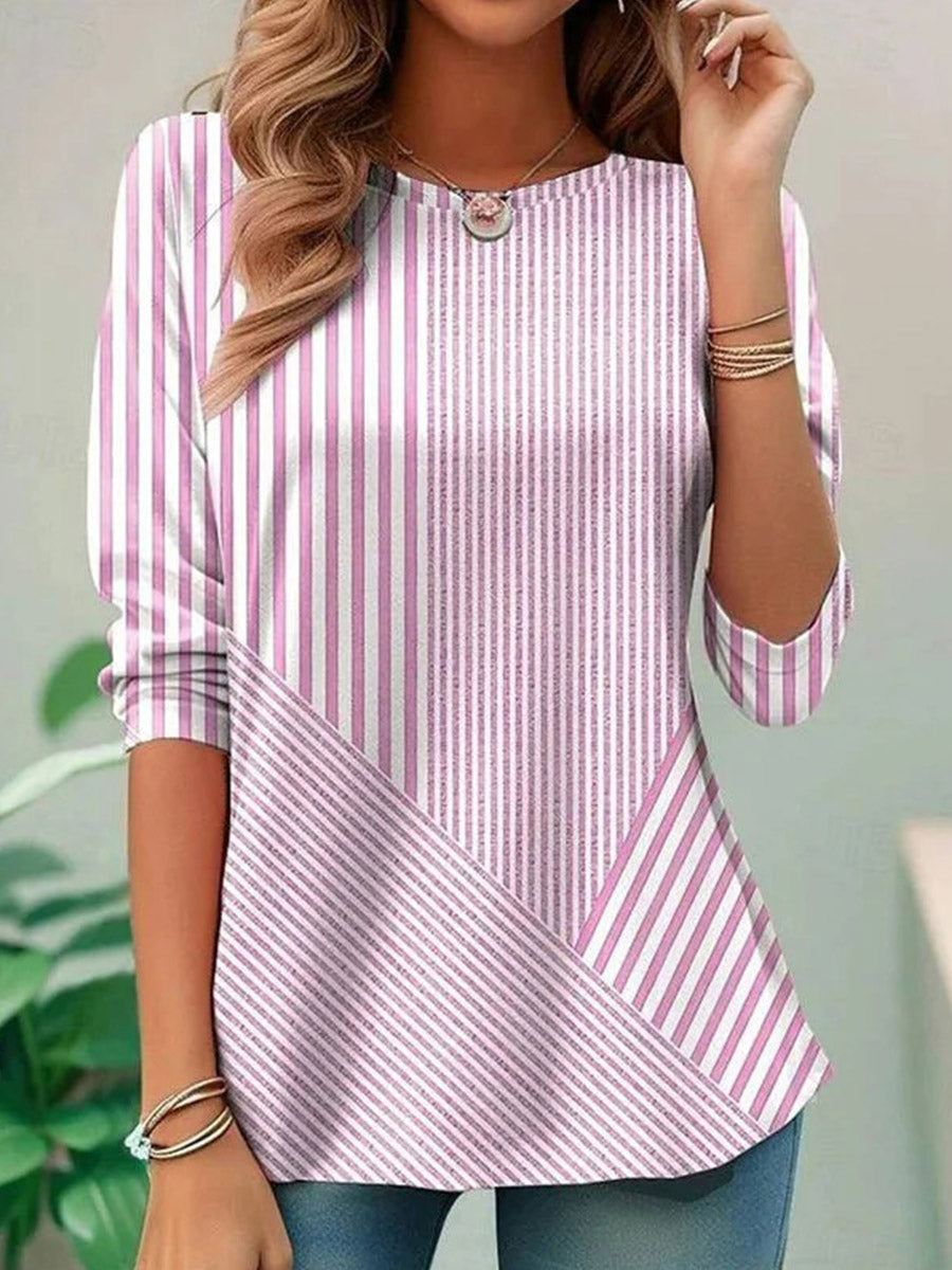 Casual Striped Round Neck Long Sleeve T-Shirt