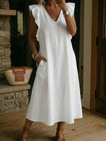 Women's V-neck Back Straps And Flutter Sleeves Dress