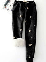 Star Print with Pockets Casual Fleece Thermal Pants