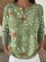 Women's Christmas Tree Print Round Neck Long Sleeve Buttoned Cardigan Sweater