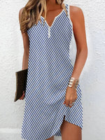 Blue Sleeveless Striped Mini Dress