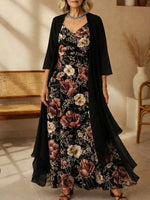 Groovy Floral Print V-neck Maxi Dress With Jacket