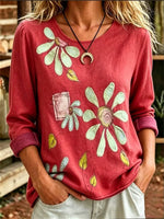 Casual Floral Crew Neck Long Sleeve T-shirt